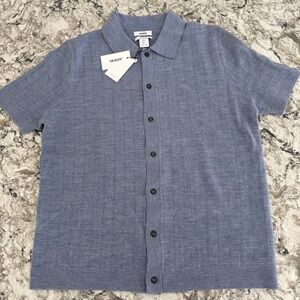 Jason Wu Men's Knit Button Down Shirt Short Sleeve 100% Merino Wool Blue L NWT